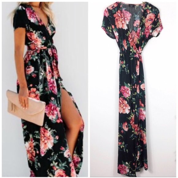 Vici Dresses & Skirts - Vici Rosemallow Bardot Floral Rose Maxi Dress S